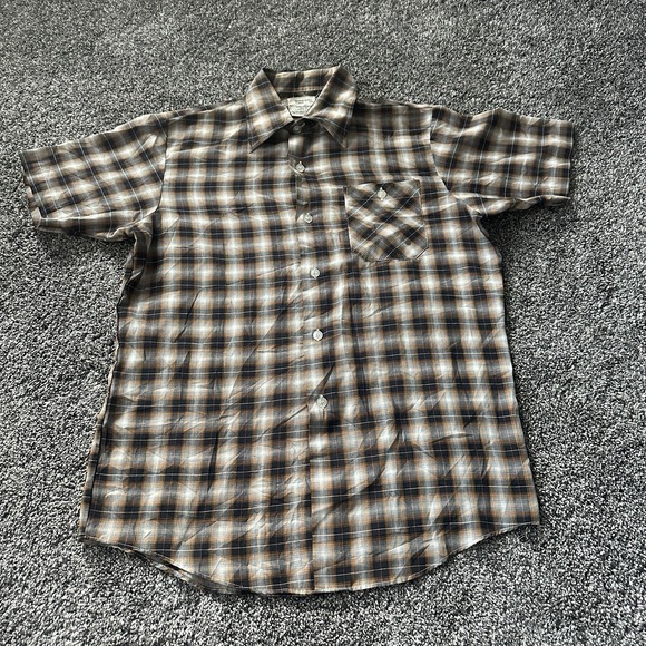 Vintage Sears Roebuck Shirt Men M Shadow Plaid Short Sleeve Perma Prest 70s
